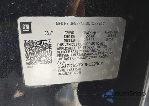 2018 Chevrolet Malibu Lt из США, поврежденный, VIN 1G1ZD5STXJF132903